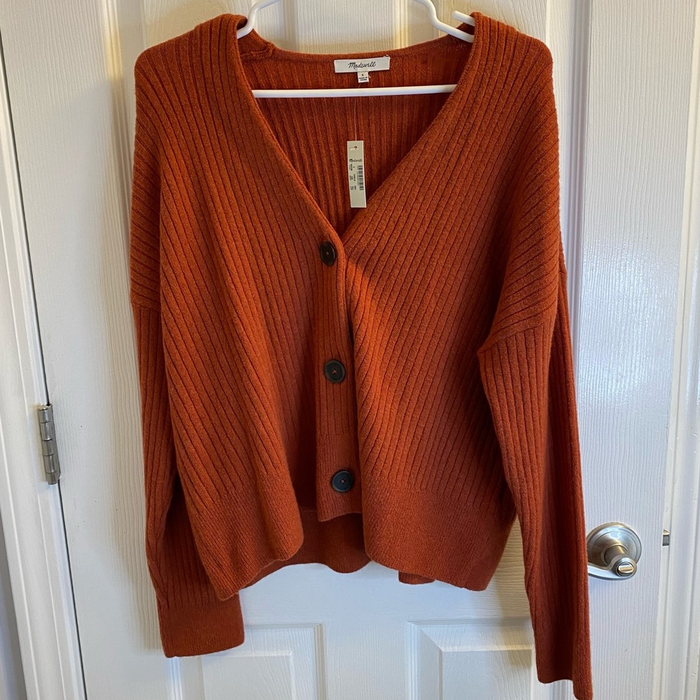 Madewell Burnt Orange Ribbed Cardigan with Buttons (size small)